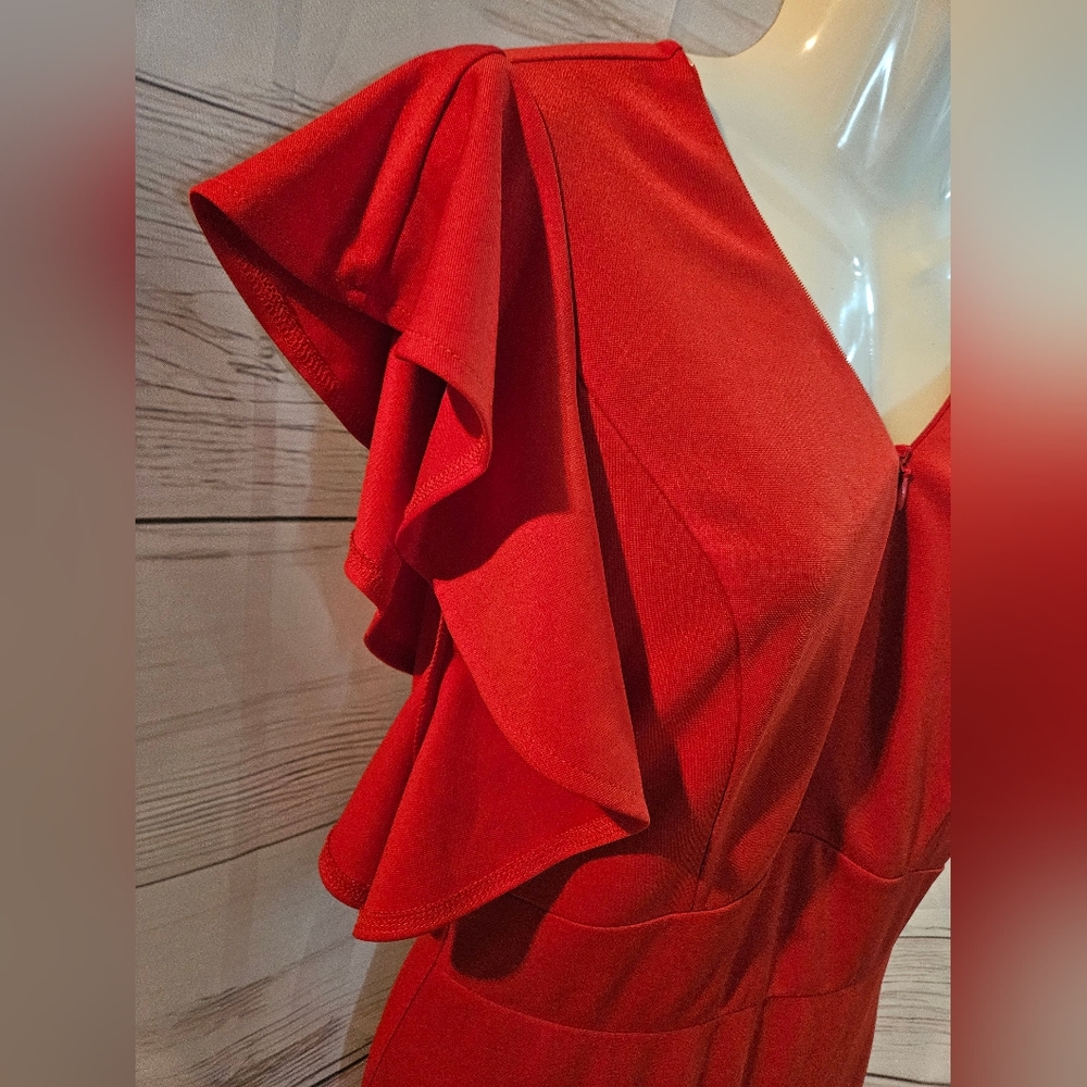 Women's Red Ruffle High-Low Dress, Red Size S - Picture 4 of 10